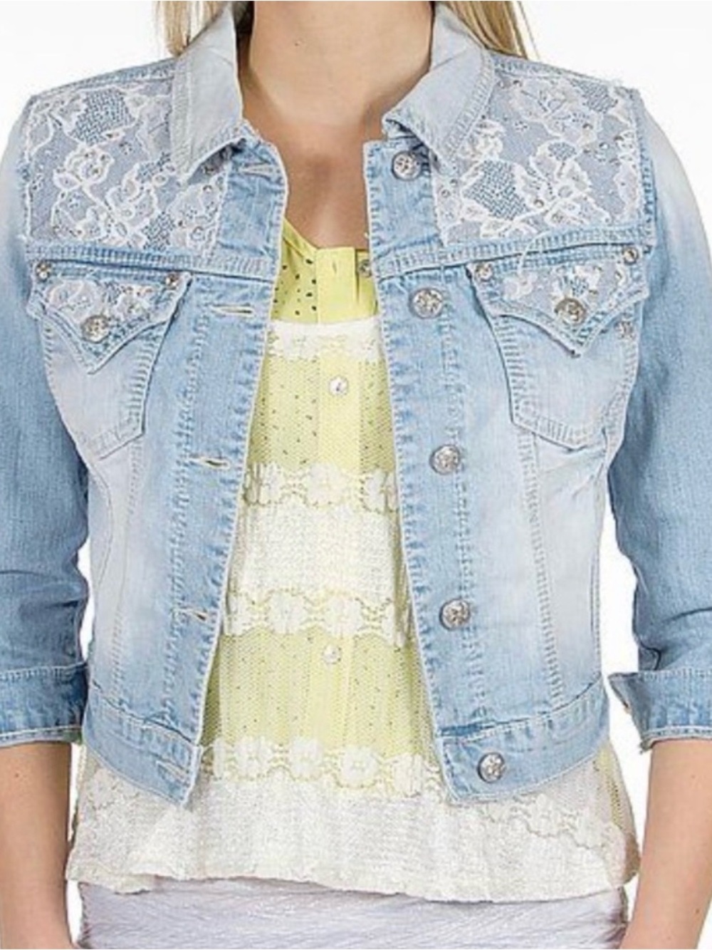 Miss Me Denim Jean Jacket Size Medium Lace and Bling